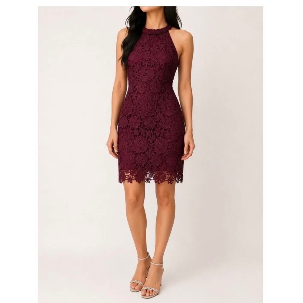 Lulus Remarkable Burgundy Lace Halter Mini Dress XL Sleeveless Cocktail Wedding